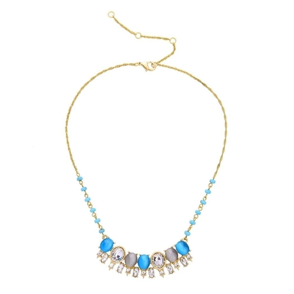 Blue Crystal & Rhinestone Beaded Vintage Gold Statement Collar Necklace
